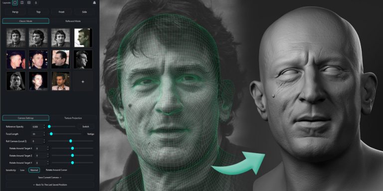 Interface do RefTool mostrando múltiplas câmeras de referência